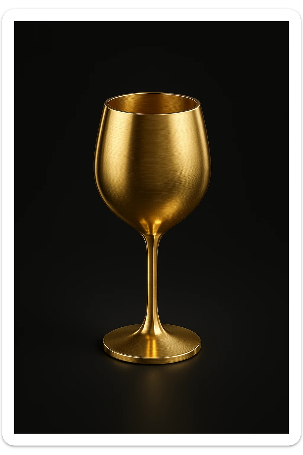 Create a simple and luxurious icon style of a wine glass silhouette in gold color on a black background, inspired by the first reference wine glass. sticker