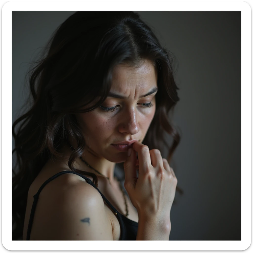 donna triste che mangia insalata, espressione triste, iperrealismo 4K, variazione 1 sticker