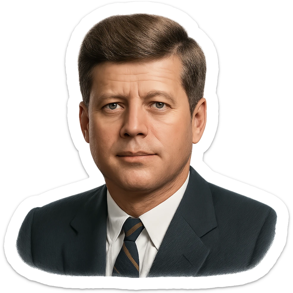 realistic icon of John F. Kennedy, clean and focused, no background sticker
