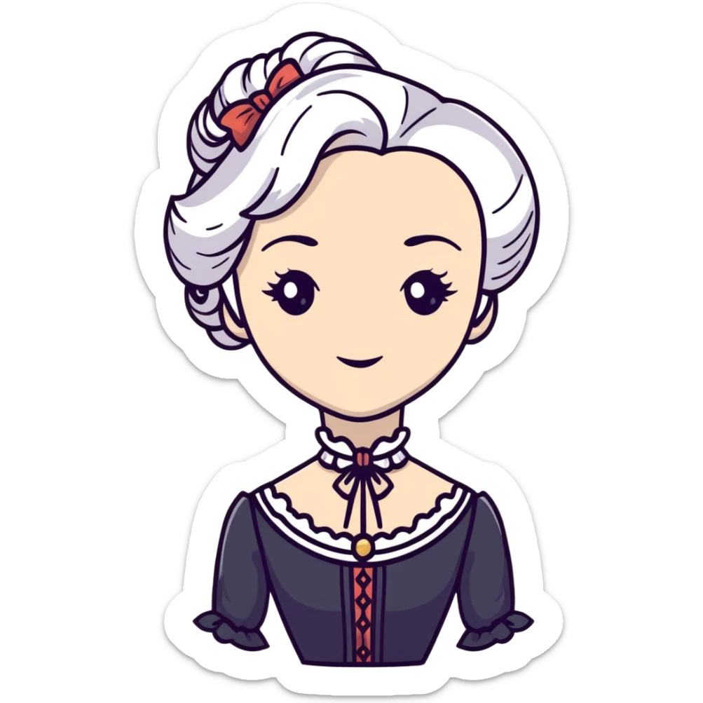 Victorian woman with white hair and starstruck eyes, elegant period dress sticker