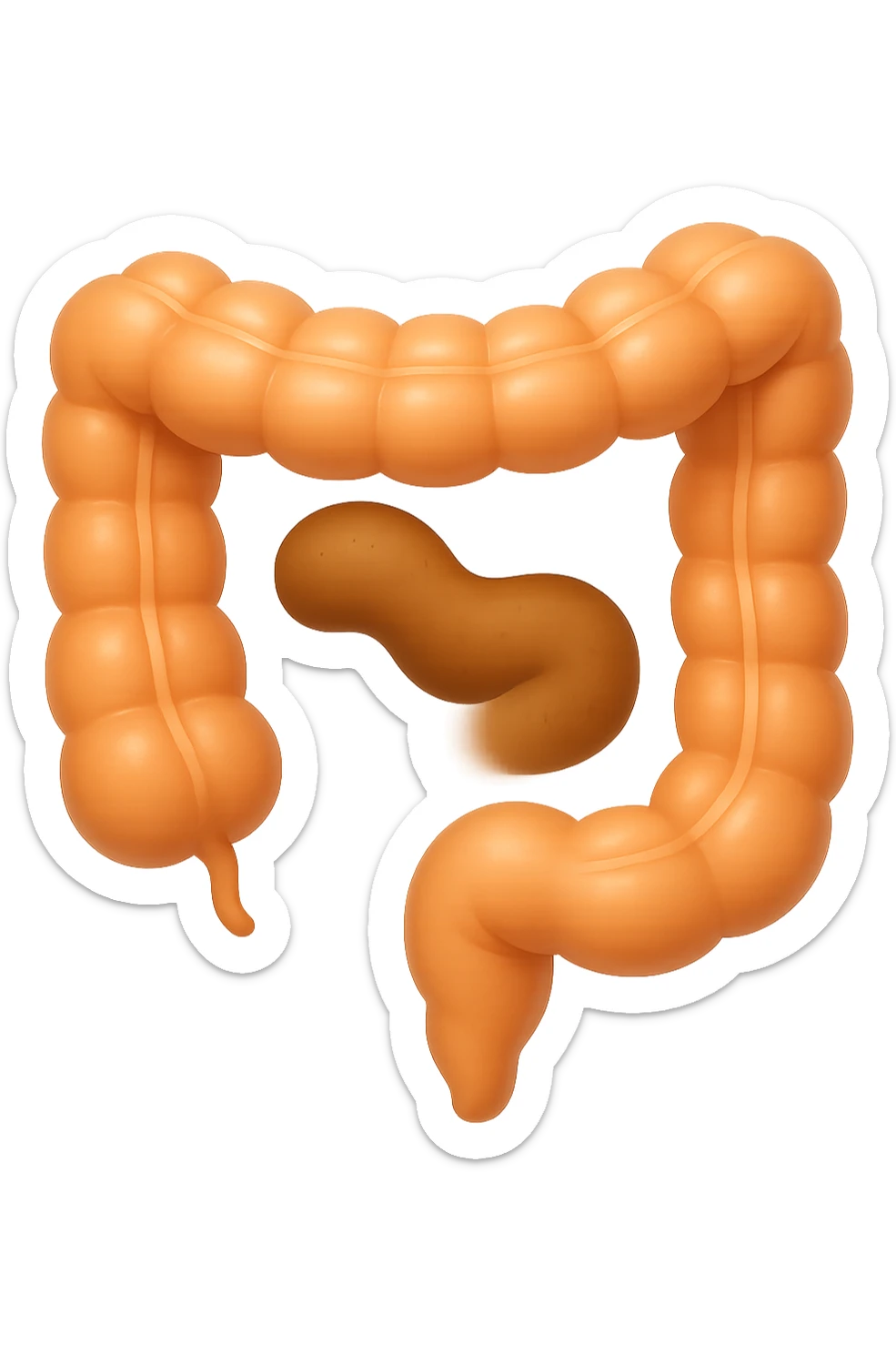 EMOJI STILE IPHONE DI UN TRATTO DI COLON INTESTINALE CHE FLUTTUA IN ARIA CON ALL'INTERNO DELLE FECI, IPERREALISTICO 4K sticker