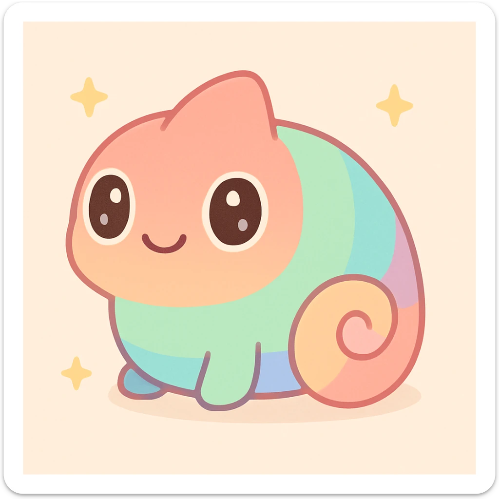 rainbow chameleon, cute and round, minimal details sticker