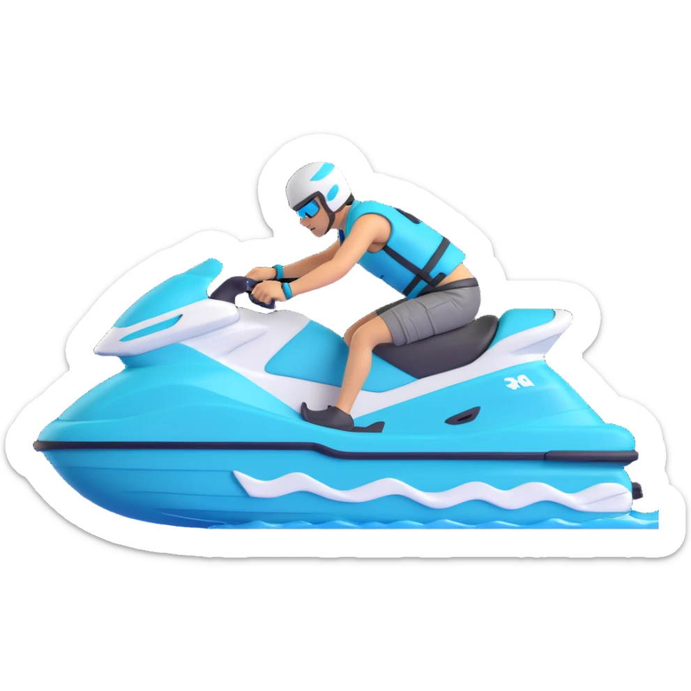 white and turquoise jet ski with a person in a life jacket side view sporty dynamic sticker