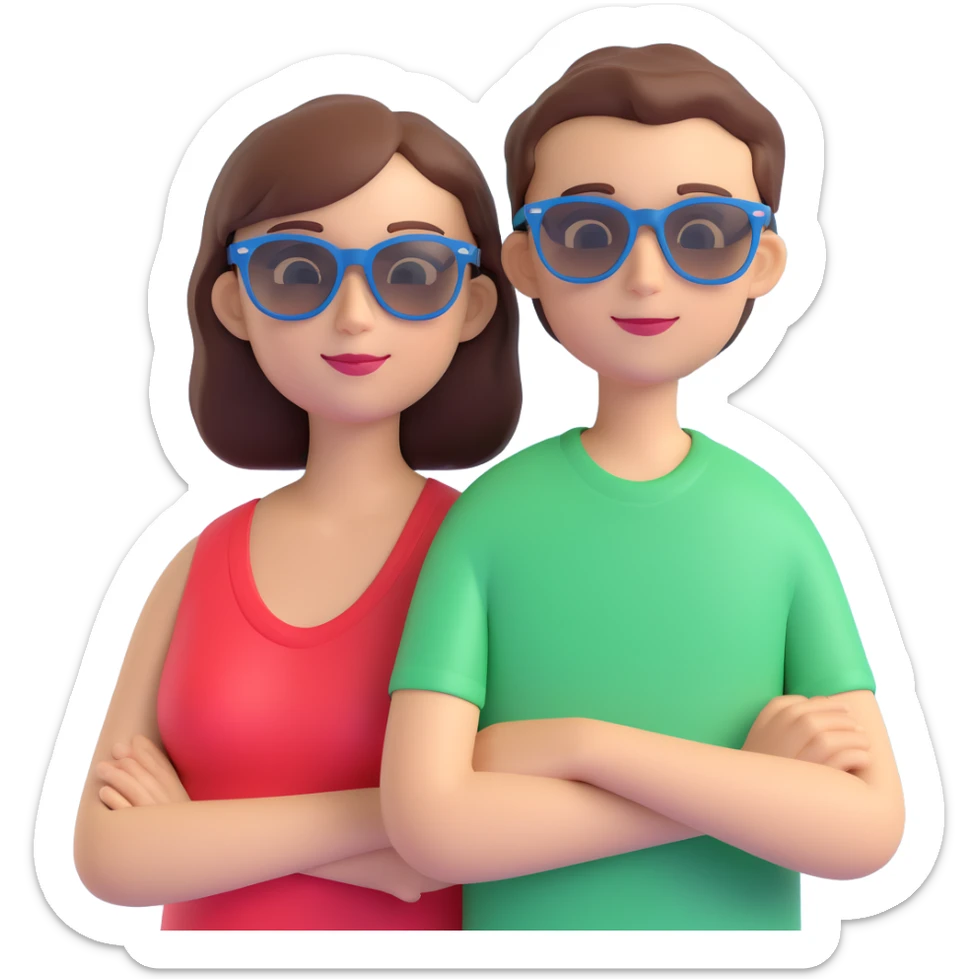 A happy woman with brown hair and a child boy, both wearing Ray-Ban glasses sticker