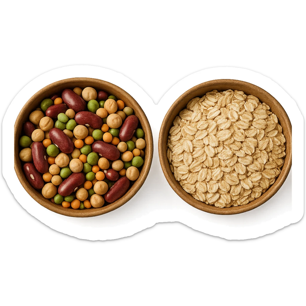 BOWL DI LEGUMI INSIEME A BOWL DI FIOCCHI DI AVENA POGGIATE,  iperrealistico 4k sticker