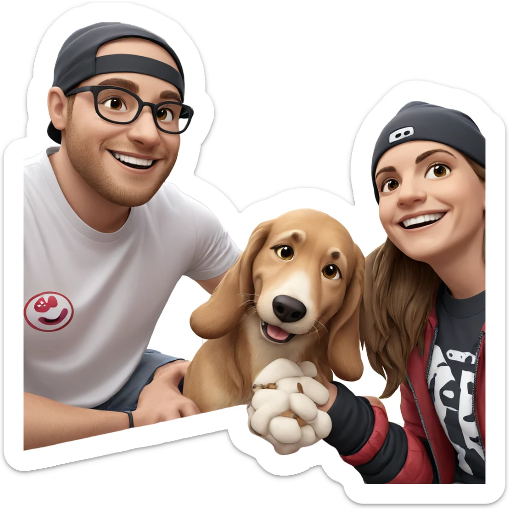 boys smiling with dog outdoor sticker