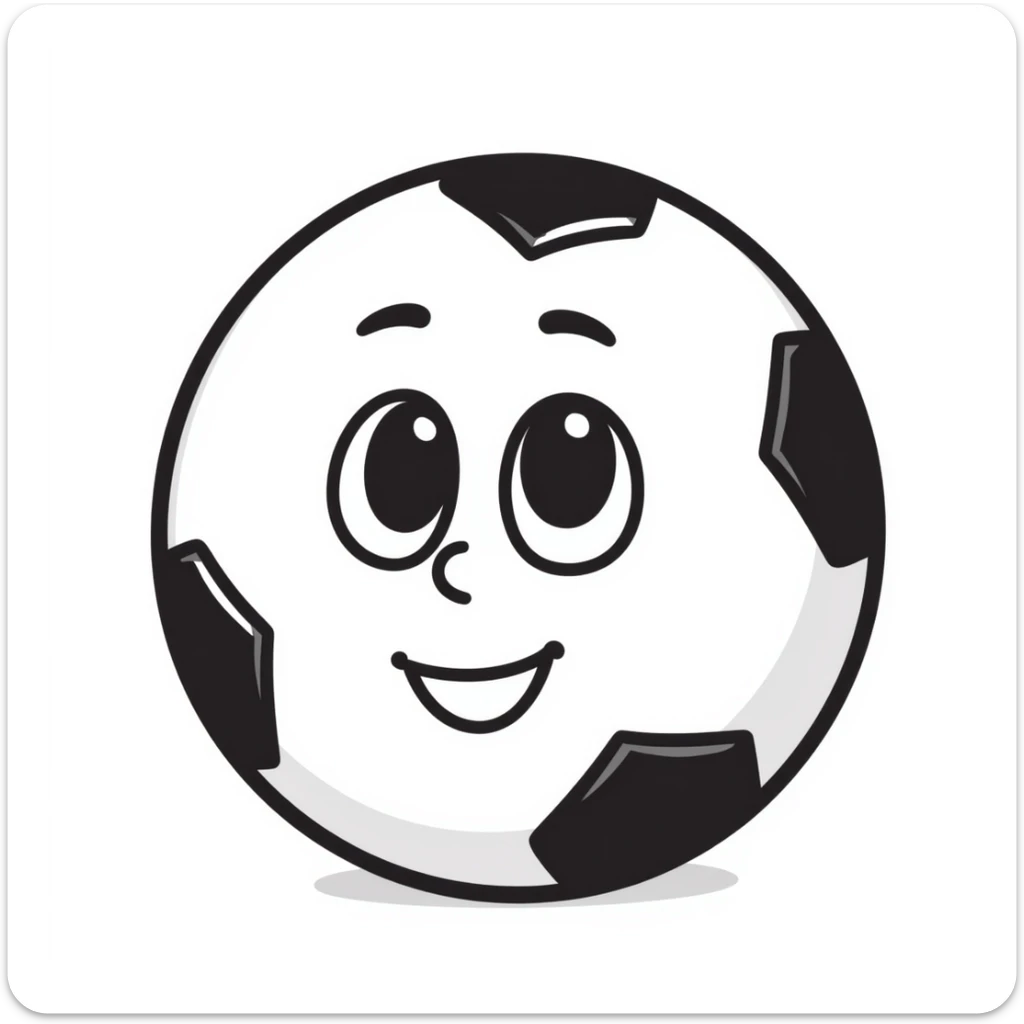 A hand-drawn football/soccer ball with an adorable face and expression sticker