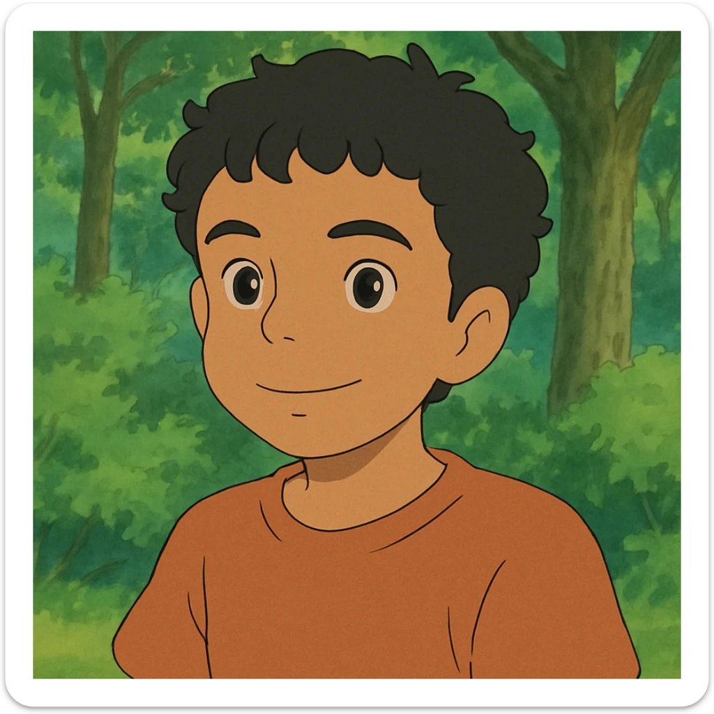 character emoji with tan skin and short black curly hair sticker