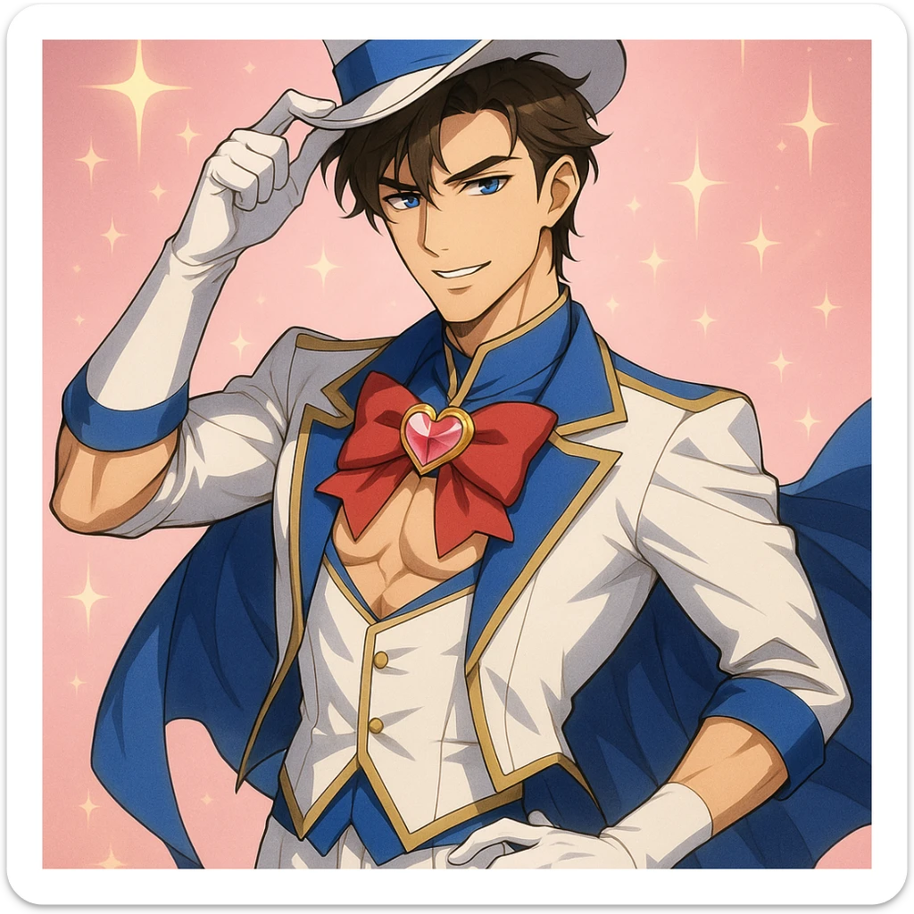 anime style handsome man with light skin in magical boy cosplay, charming and hot sticker
