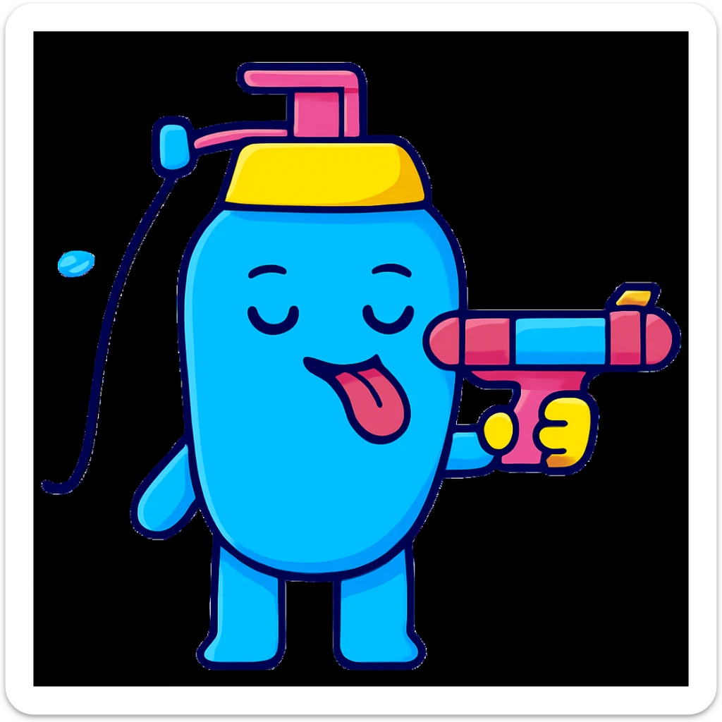 Edit the emoji so it is putting the water gun toward its tongue, keeping the bright and cartoonish style. sticker