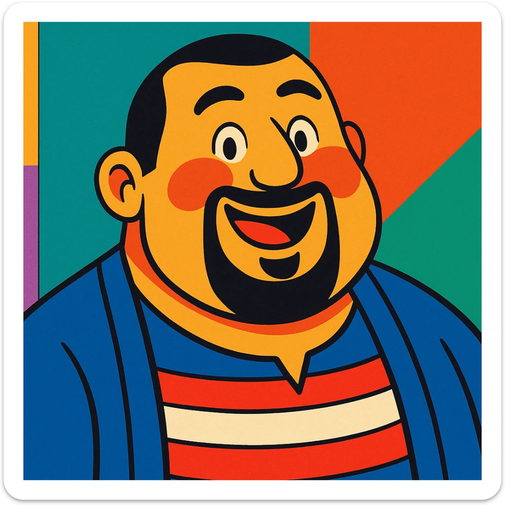 chubby Lebanese man with a goatee and short hair, smiling, vibrant toon style sticker