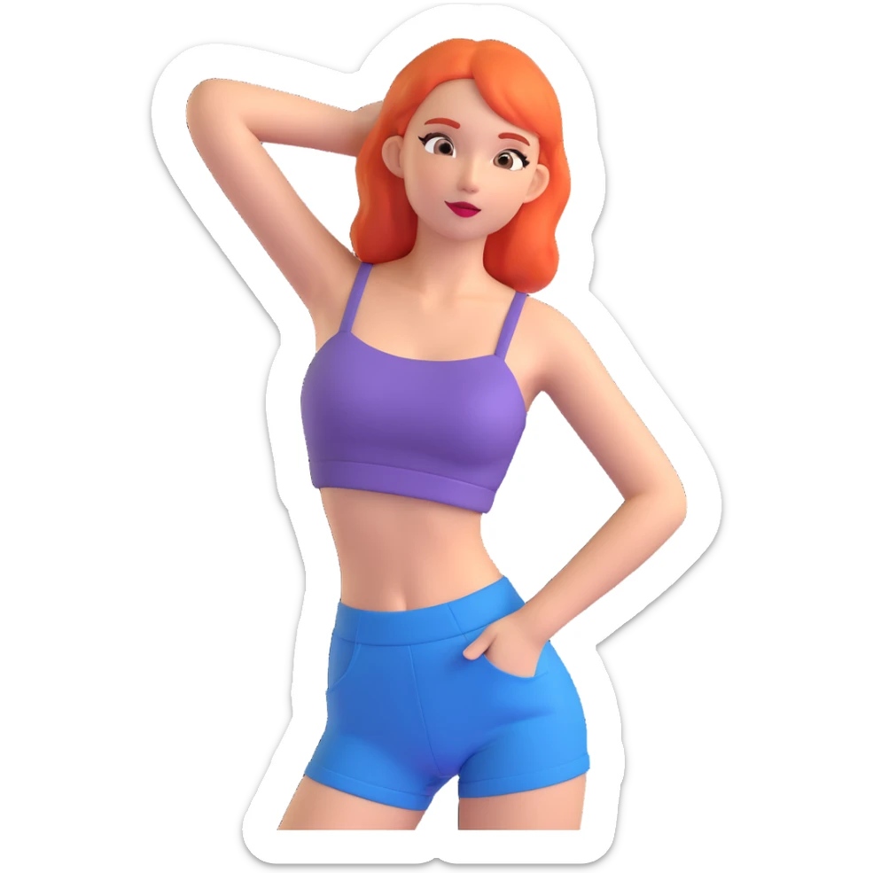 girl in a crop top, playful pose, trendy fashion sticker