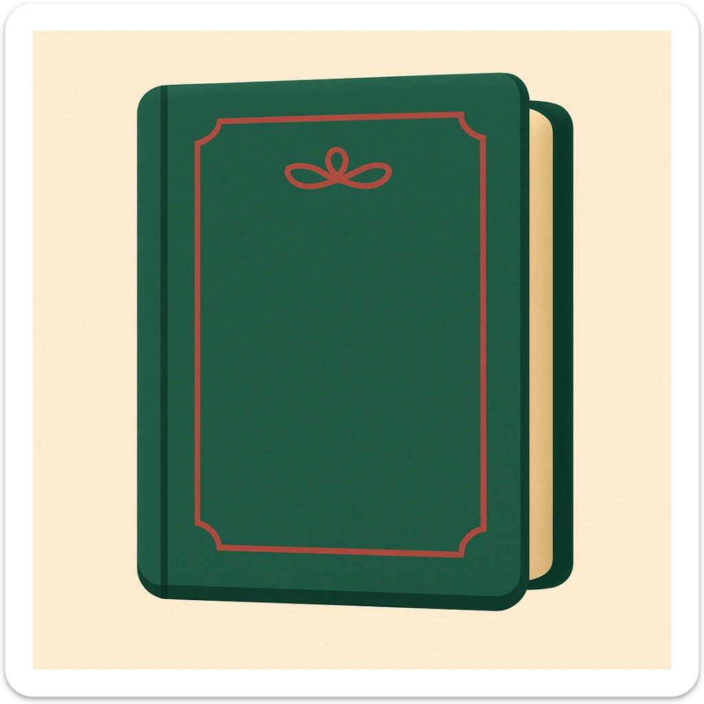 Edit the emoji of a classic French book inspired by 'À la recherche du temps perdu' with a green cover and red title. The style should be elegant, minimal, and no text on the cover. Maintain the classic book look with a refined and simple design. sticker