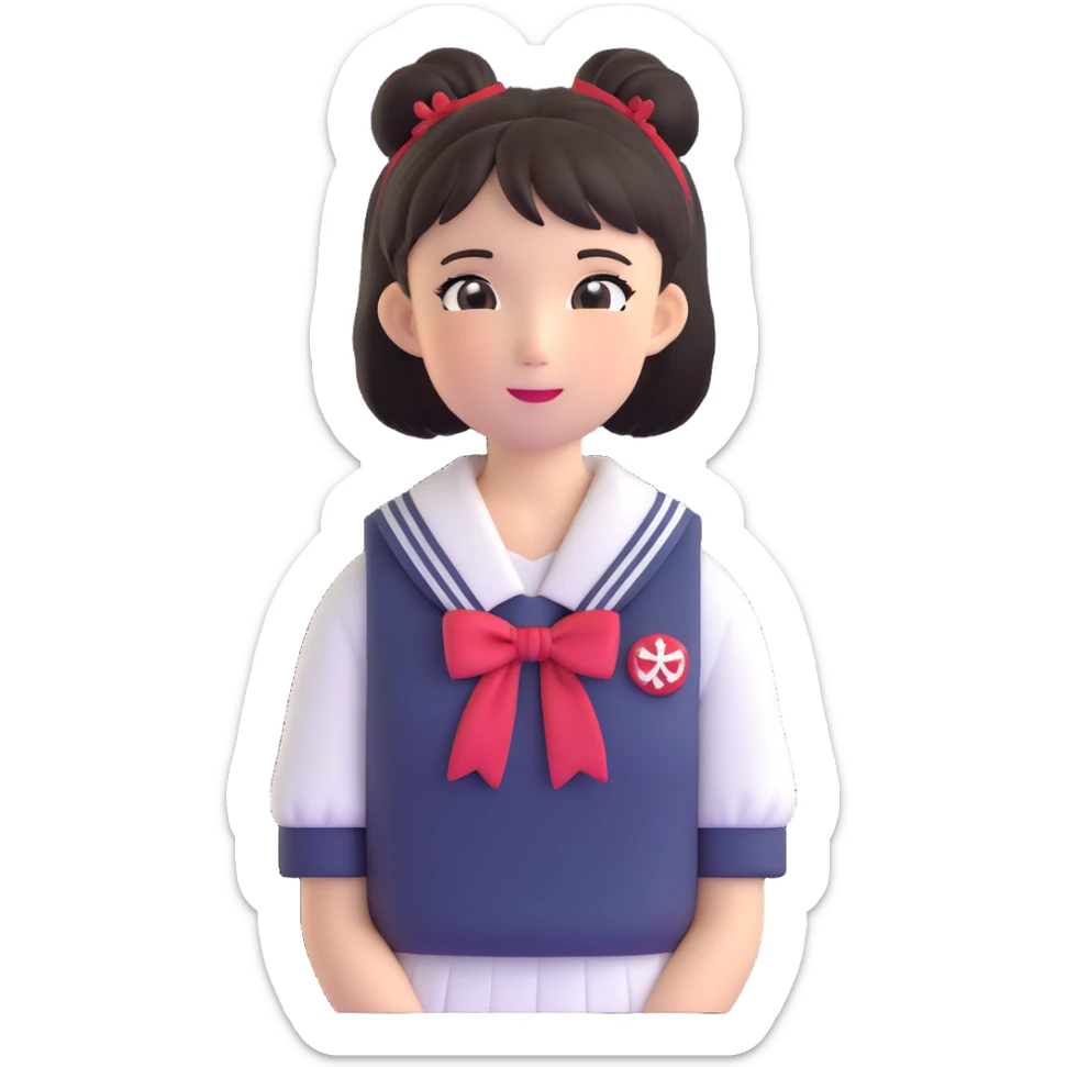 Extremely cute Japanese schoolgirl with high bun hairstyle wearing traditional sailor school uniform sticker