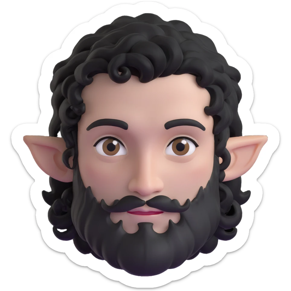 firbolg from DnD with gray skin, black curly hair, clean-shaven face, no beard sticker