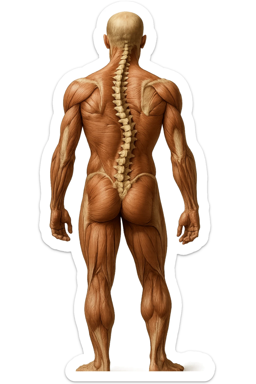 fai un immagine identica che riguarda un esercizio ma mettigli spina dorsale e muscoli in evidenza (anatomica) con colori naturali di un corpo umano. falla iperrealistica anatomica in 4k con spina dorsale storta in evidenza sticker