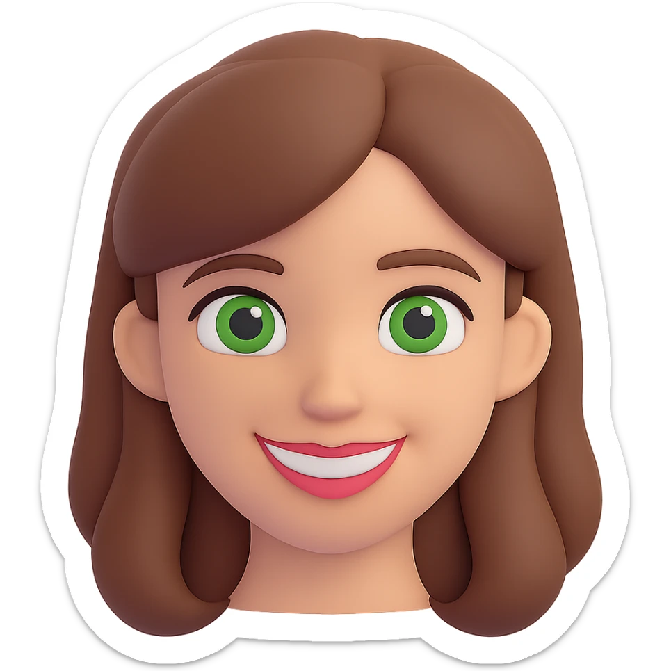 Make the woman smile in 3D emoji style, no background. sticker