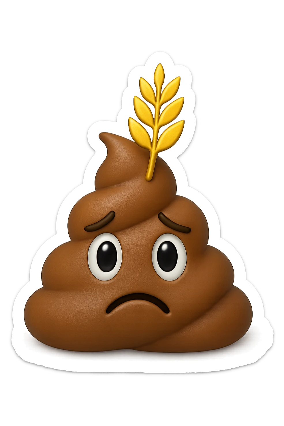 emoji stile iphone di una montagnetta di feci umane realistiche a palline tristi con sopra un simbolo del grano, iperrealistico 4k sticker