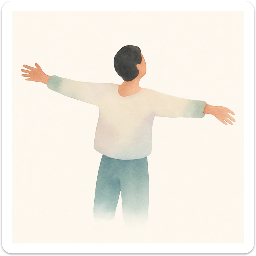 the concept of freedom, person with arms wide open, watercolor style sticker