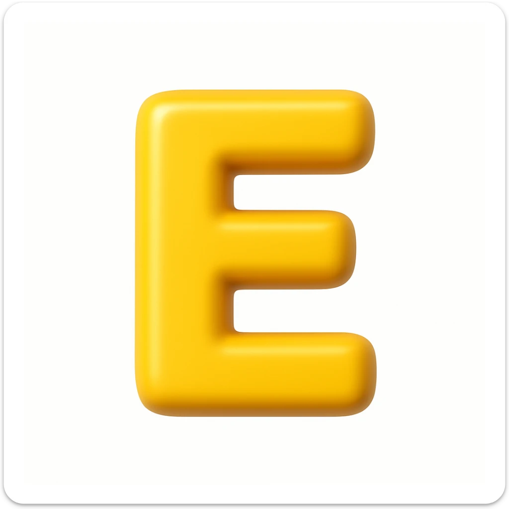 A 3D emoji in iOS emoji aesthetic style of the capital letter “E”, bold and smooth design, bright color, glossy surface, clean white background. sticker