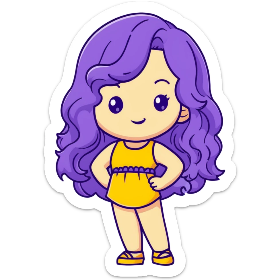 A cute girl with long, wavy purple hair reaching her waist sticker