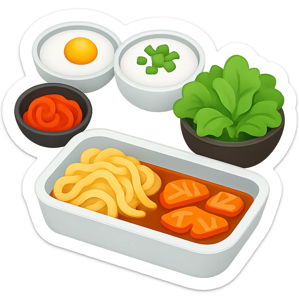 Create an icon of Korean food in the style of Apple emojis. Use clean and simple shapes with vibrant colors. The background should be transparent. Match the look of Apple emojis as closely as possible. sticker