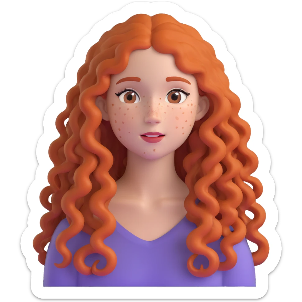 Pretty girl with extremely long curly hair and numerous freckles across her face sticker