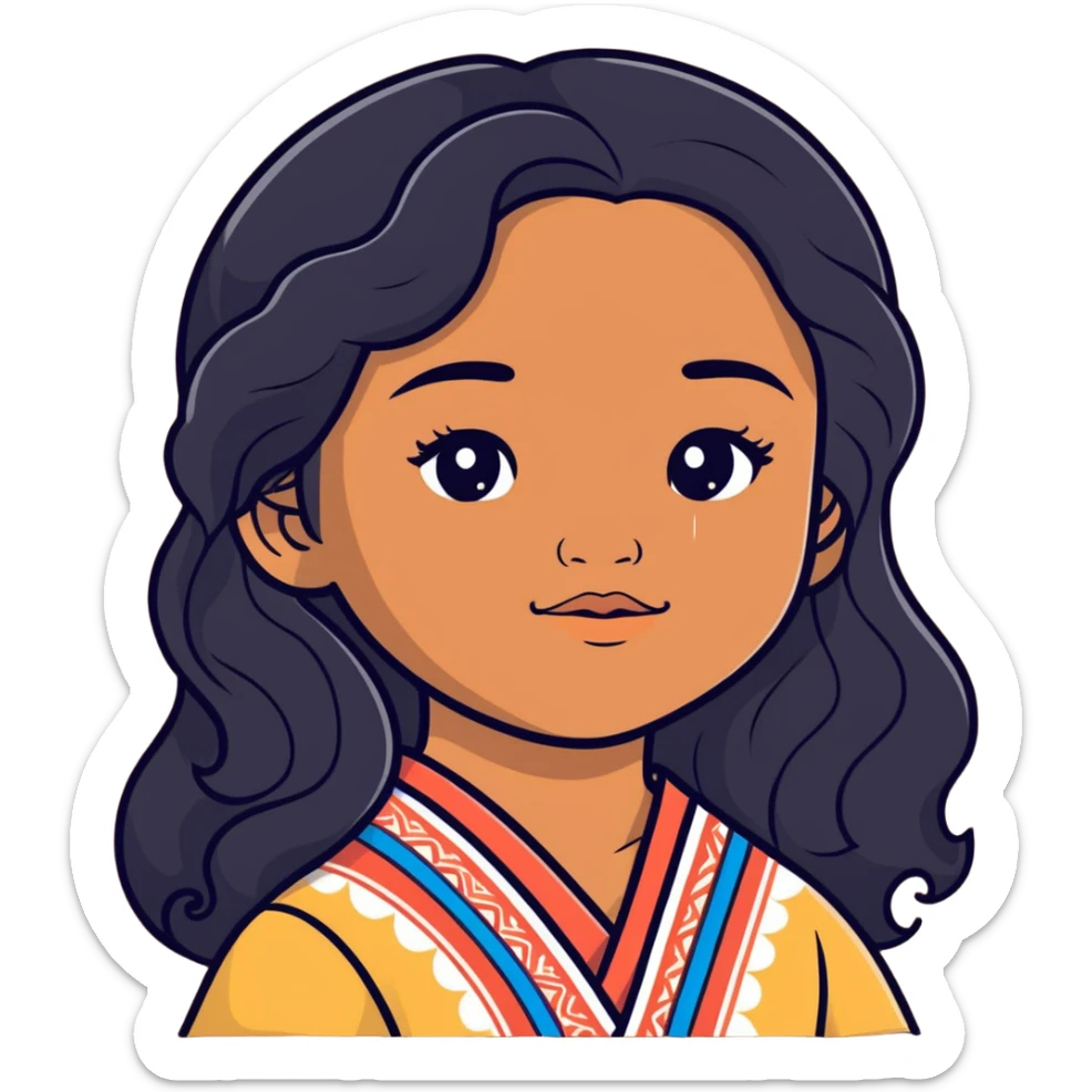 Samoan girl with slight Chinese features, black wavy hair, brown skin sticker