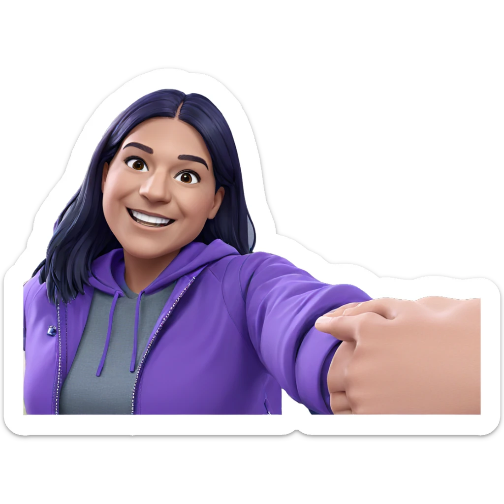 smiling girl in purple jacket sticker