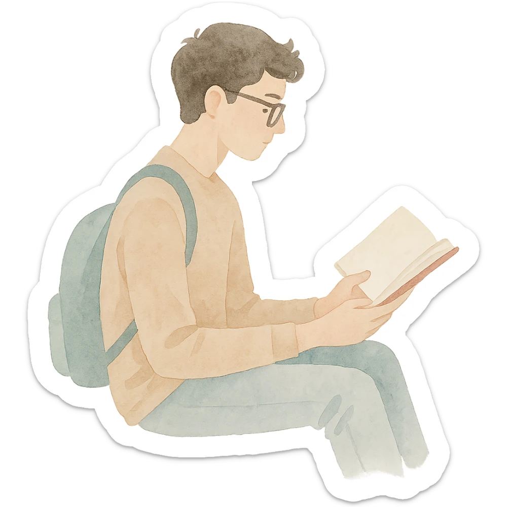 universitario leyendo, estilo acuarela sticker