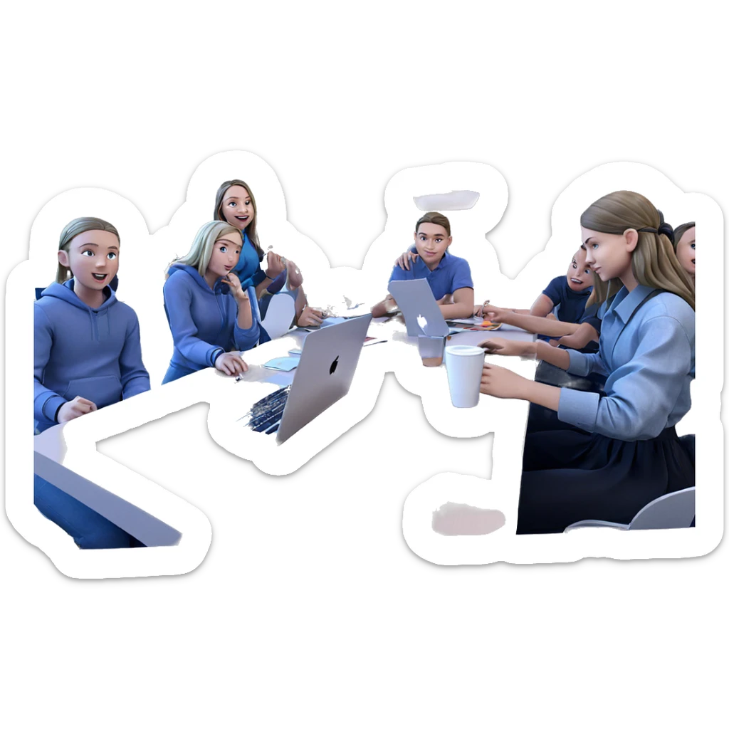 girls and boys at table sticker