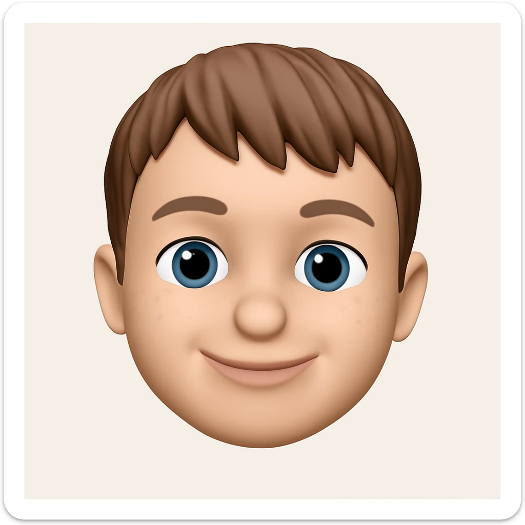 Convert this photo to a 3D emoji in Apple style, focusing on a friendly, simplified face with smooth features and a neutral background. The style should emulate Apple's 3D emoji look with smooth shading and friendly expression. sticker
