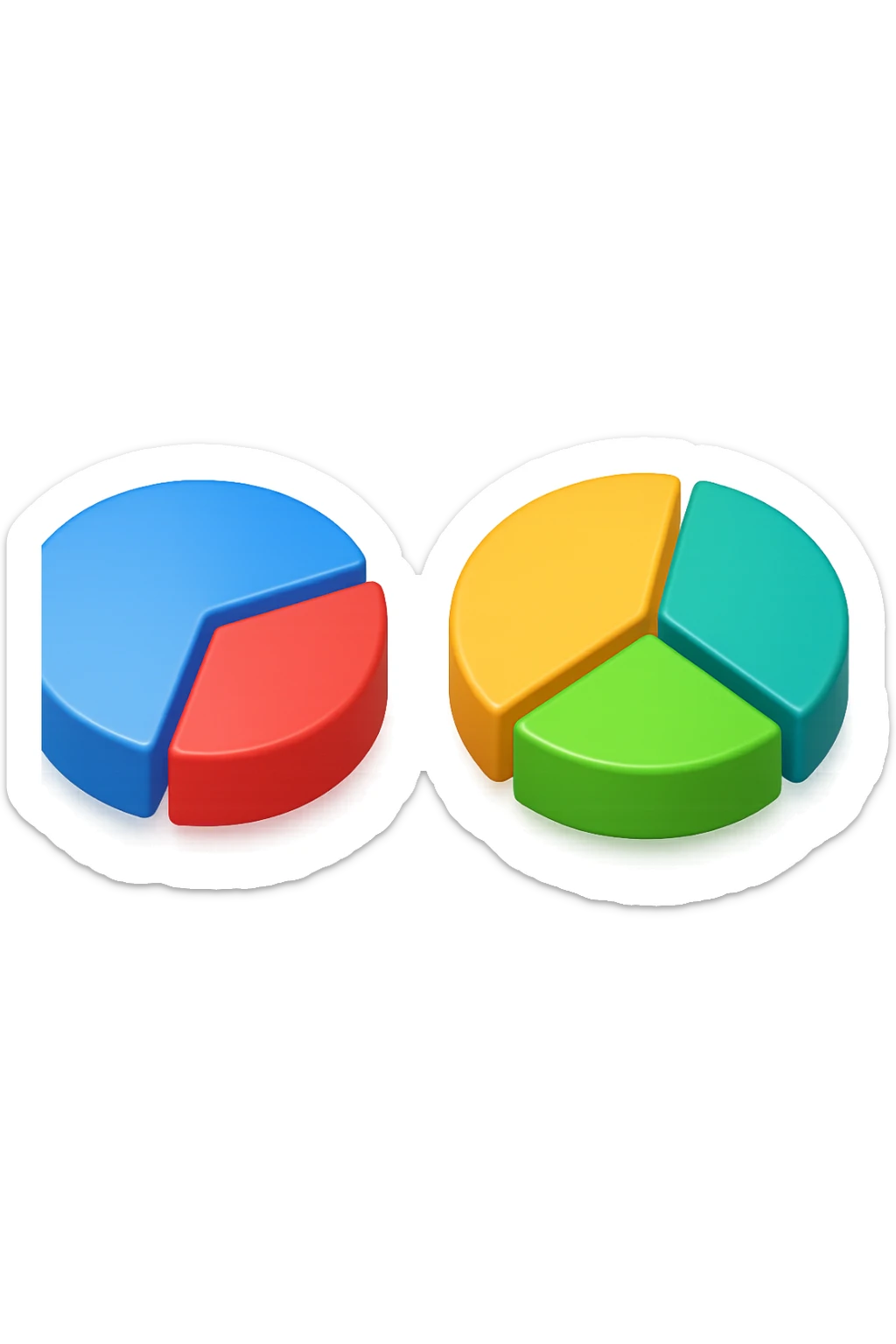 due grafici a torta 3d, uno ha due spicchi e l'altro ne ha 3 sticker