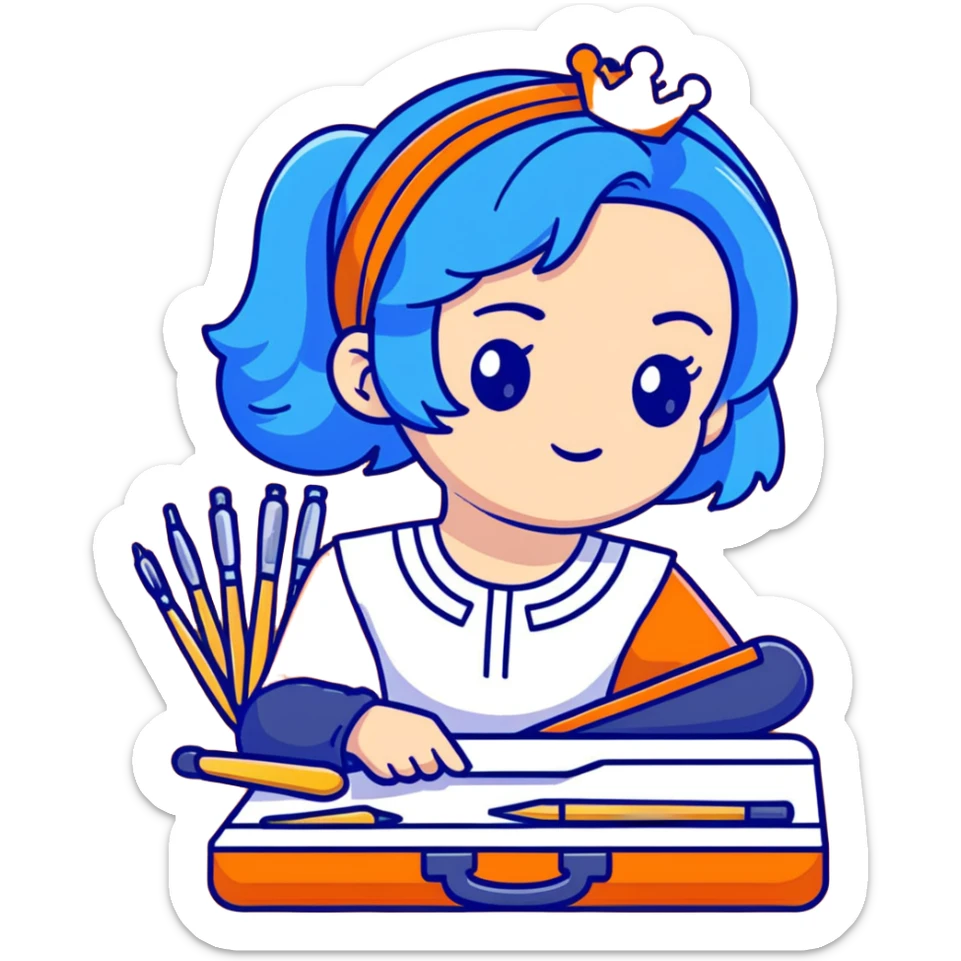 Evie from Descendants, blue hair, royal princess style, fashion designer sticker