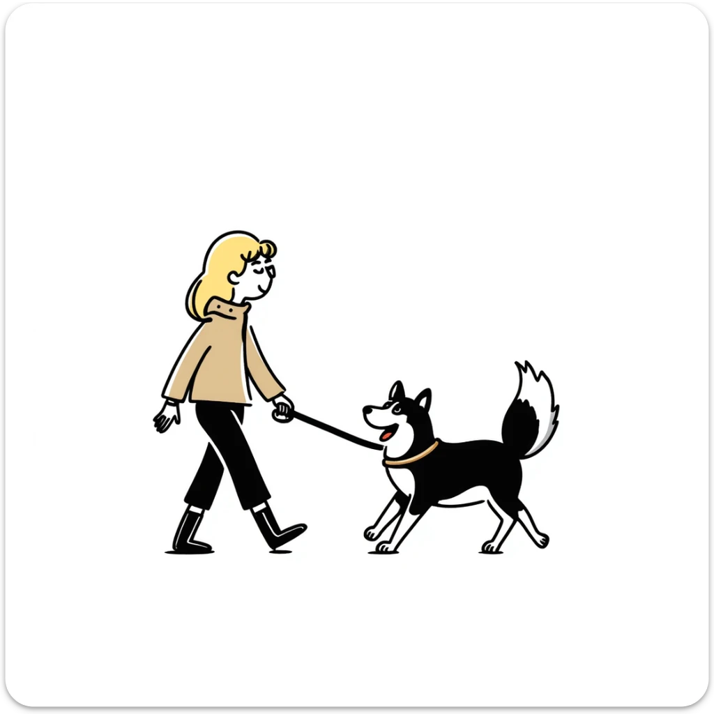 Blonde woman wearing a sweater walking a happy Siberian husky in New York City on an upper east side city sidewalk  sticker