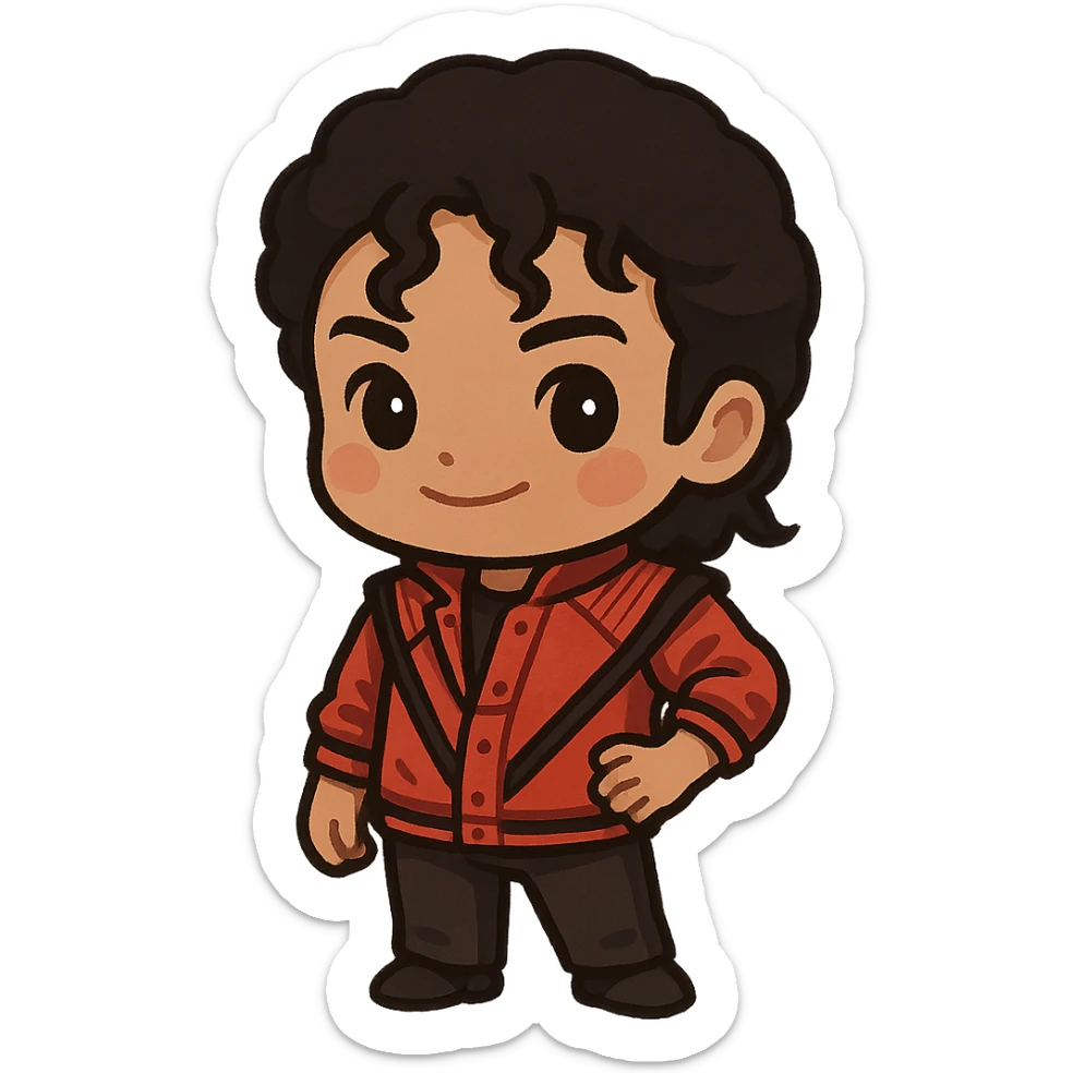 Michael Jackson with his Thriller jacket sticker