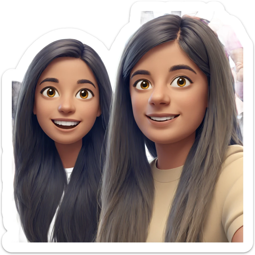 happy girls with long hair sticker