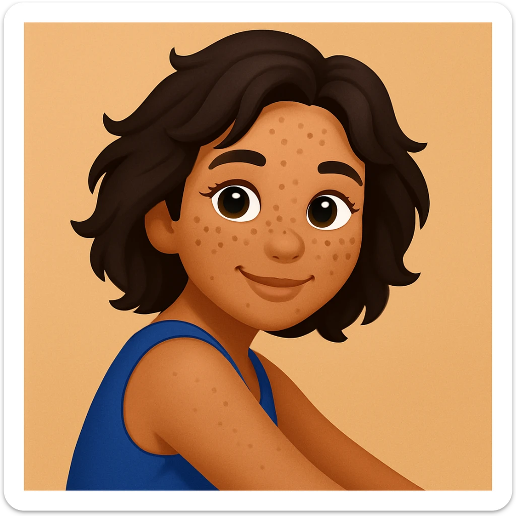 turn the second man in emoji style of the 1st image, match the facial features and match dressing style of the 2nd image, she is wearing blue tank top lose, side pose sticker