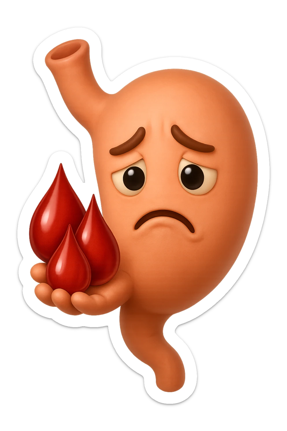 emoji stile iphone 3d di stomaco triste con 3 gocce di sangue 3d in mano, iperrealistiche 4k sticker