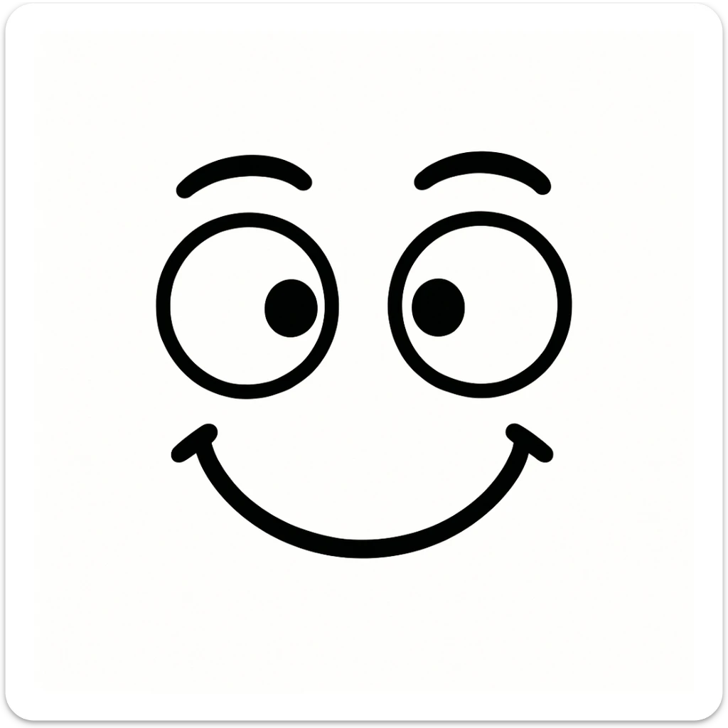 one eye looking left, the other eye looking right, playful, simple, white background sticker