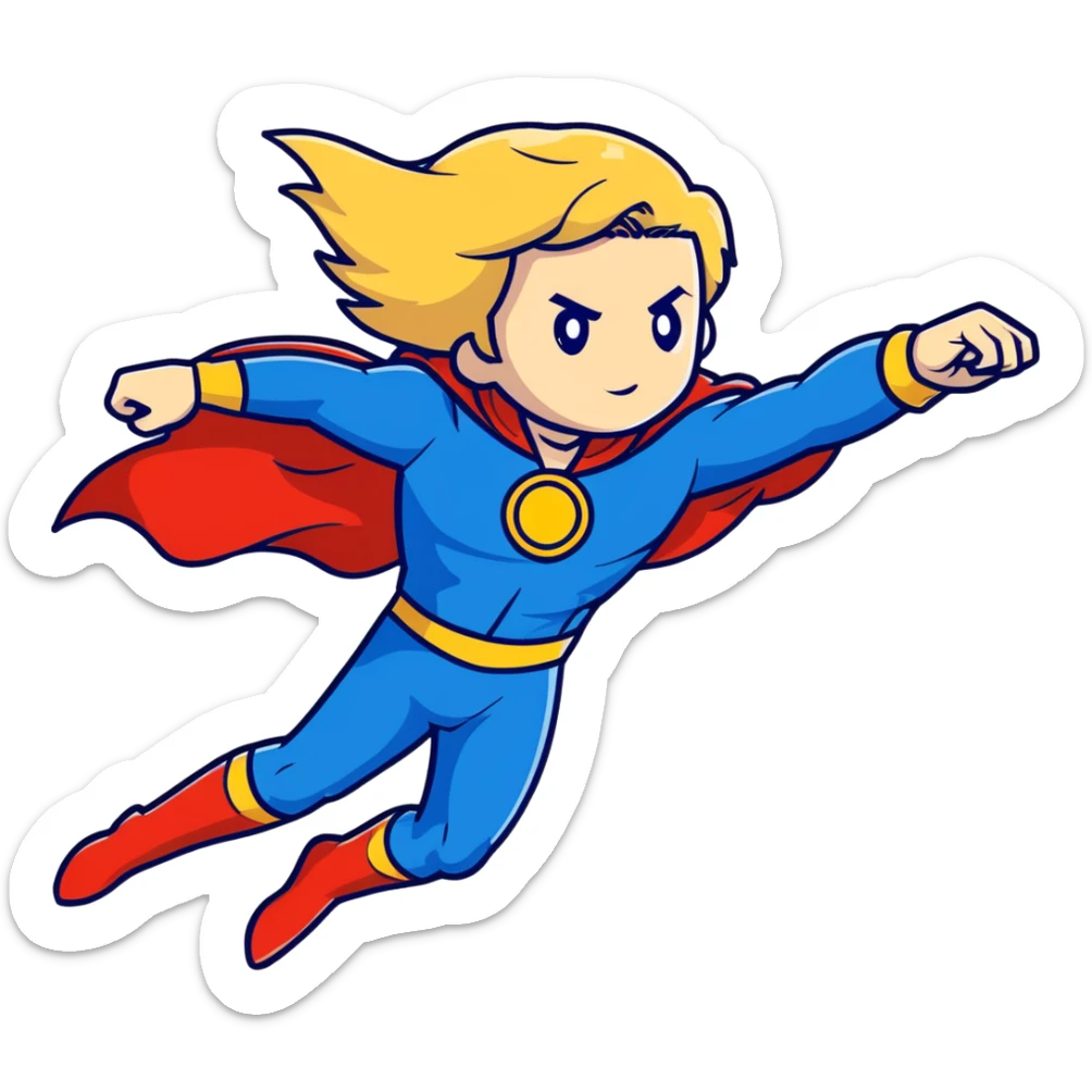 Marvel superhero Sentry with blonde hair in blue and gold costume flying with cape flowing sticker