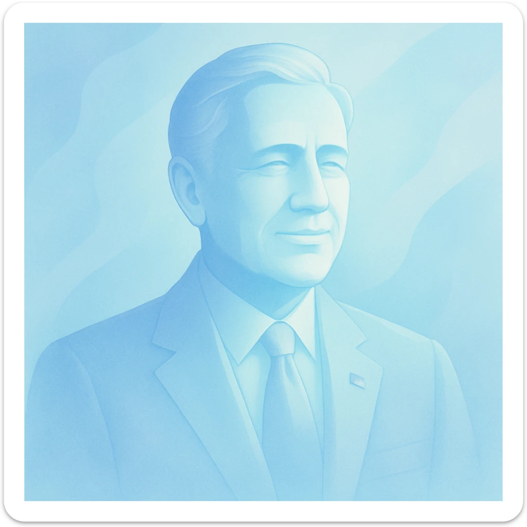 president figure in a light blue color palette, dreamy and modern, gentle gradients, elegant and clean, subtle highlights sticker