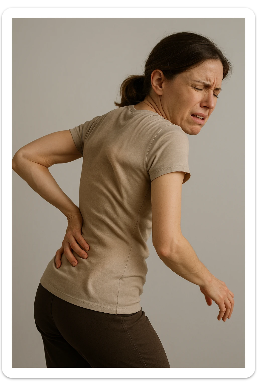 Donna con scoliosi dolorante perchè non ha mobilità a causa di essa sticker