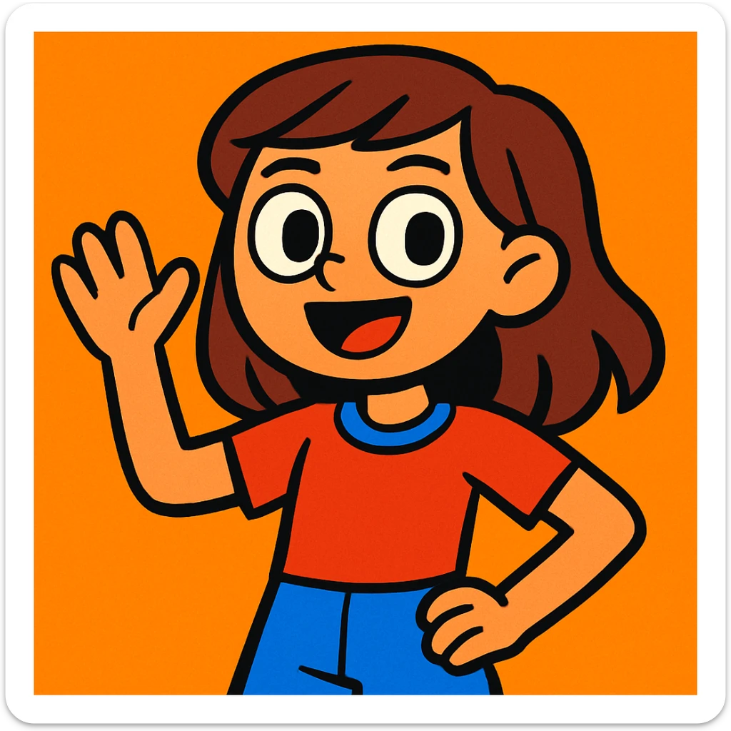 girl with brown hair, vibrant cartoon style sticker