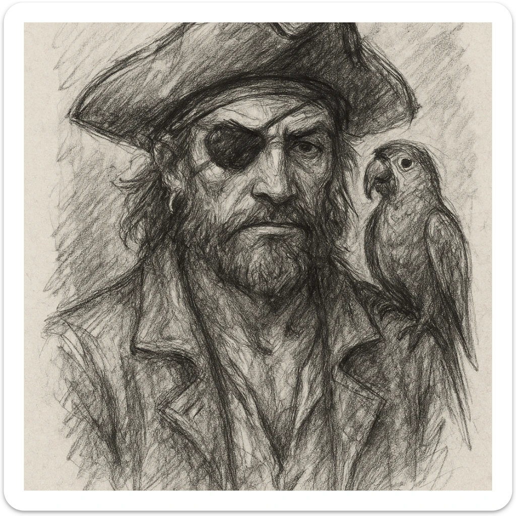 pirate with eye patch and parrot sticker