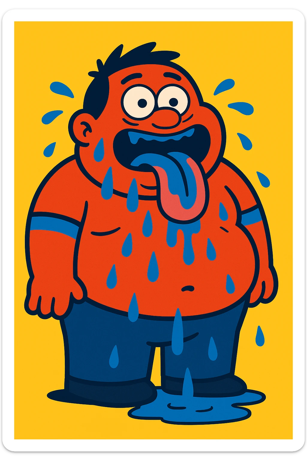 Make the fat man drool all over the ground in vibrant toon style, keeping the same look as the original image. sticker
