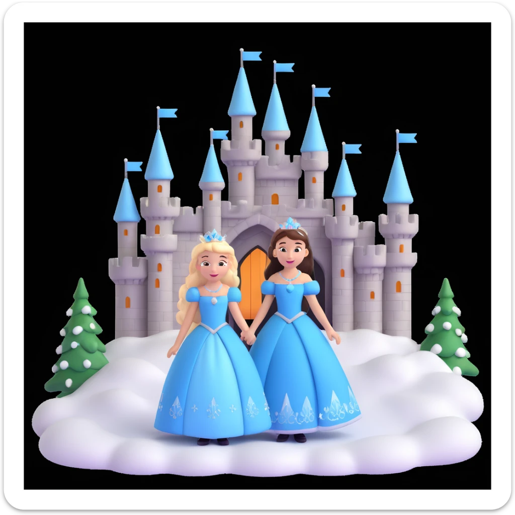 girls in a  snow princess dress, snow castle background sticker