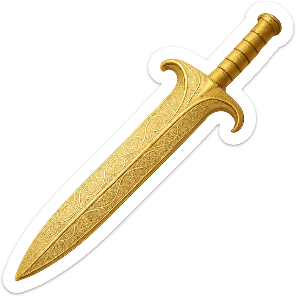 Recolor this weapon to a plated gold color with ornate engravings inlaid with silver. The gold should be rich and metallic, and the engravings should have a bright, reflective silver finish. Transparent background. sticker