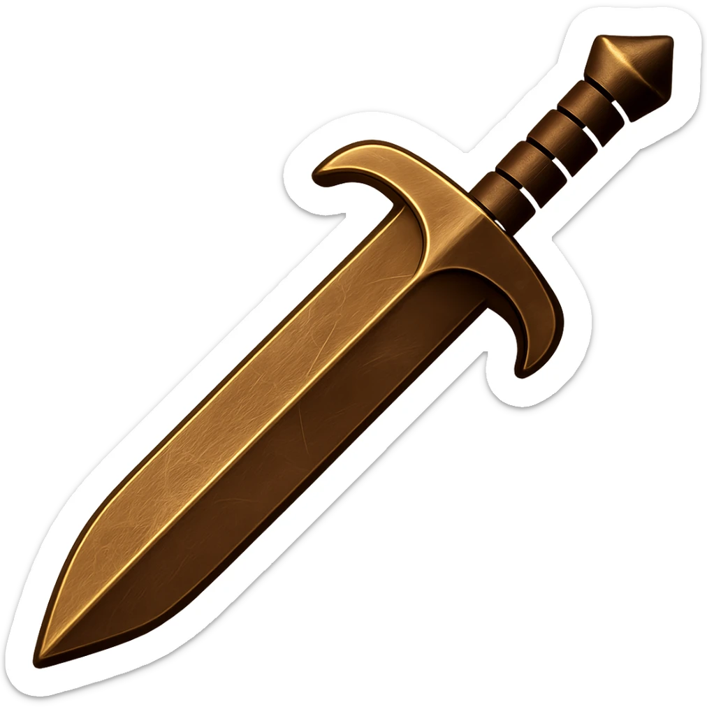 Change the color of this bronze greatsword to match the slightly darker bronze of the reference greatsword, keeping the realistic metallic and worn look. The original style is emoji style with a transparent background, but since emoji style does not support editing, please maintain the emoji style appearance in the edit. sticker