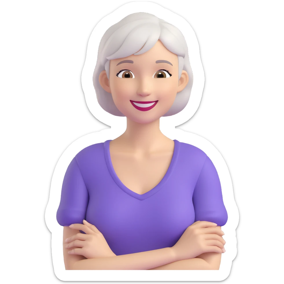 emoji of a slim woman with very short gray-blond hair, smiling sticker